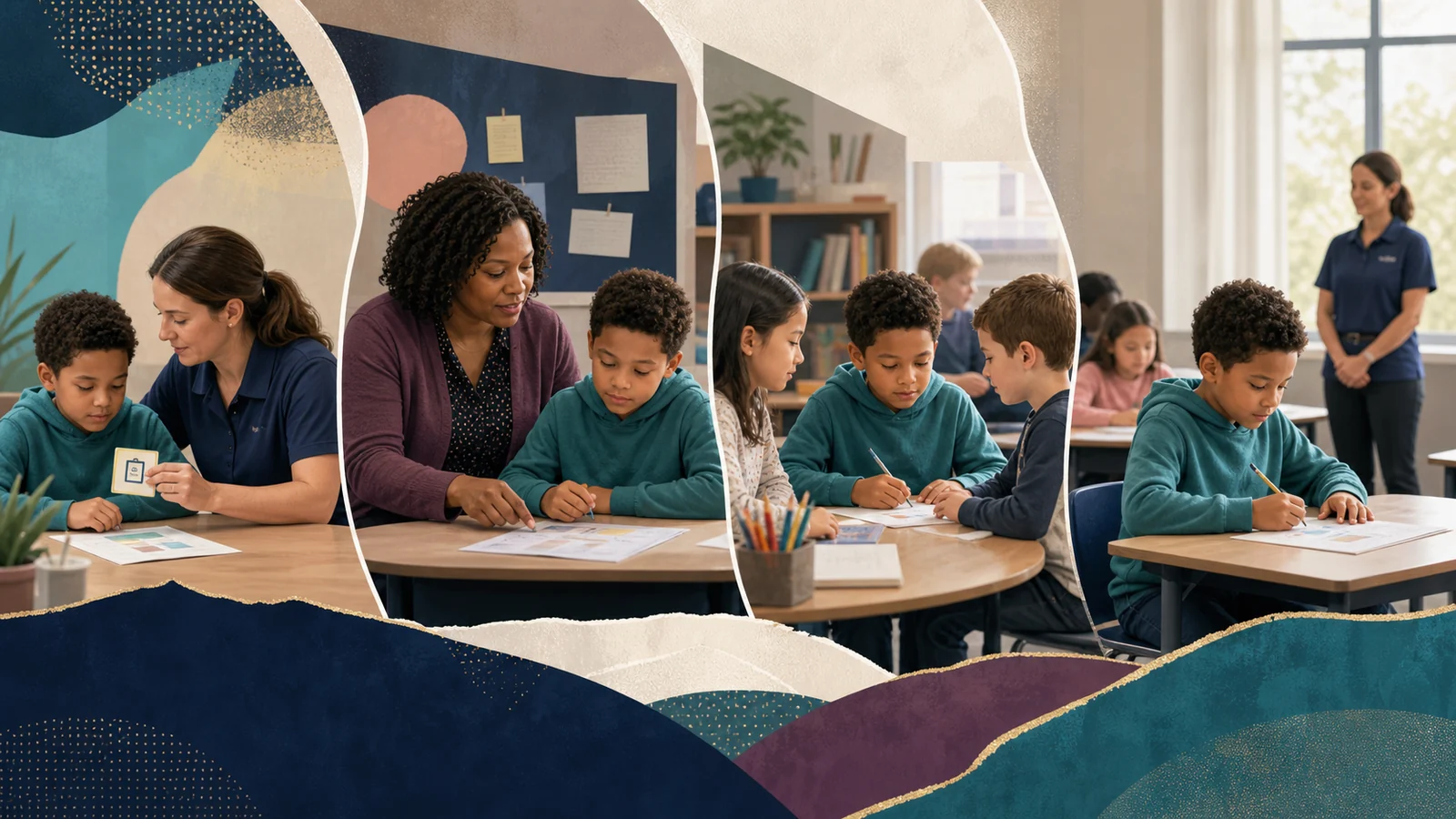A classroom sequence showing adult prompts fading toward peer participation and independence