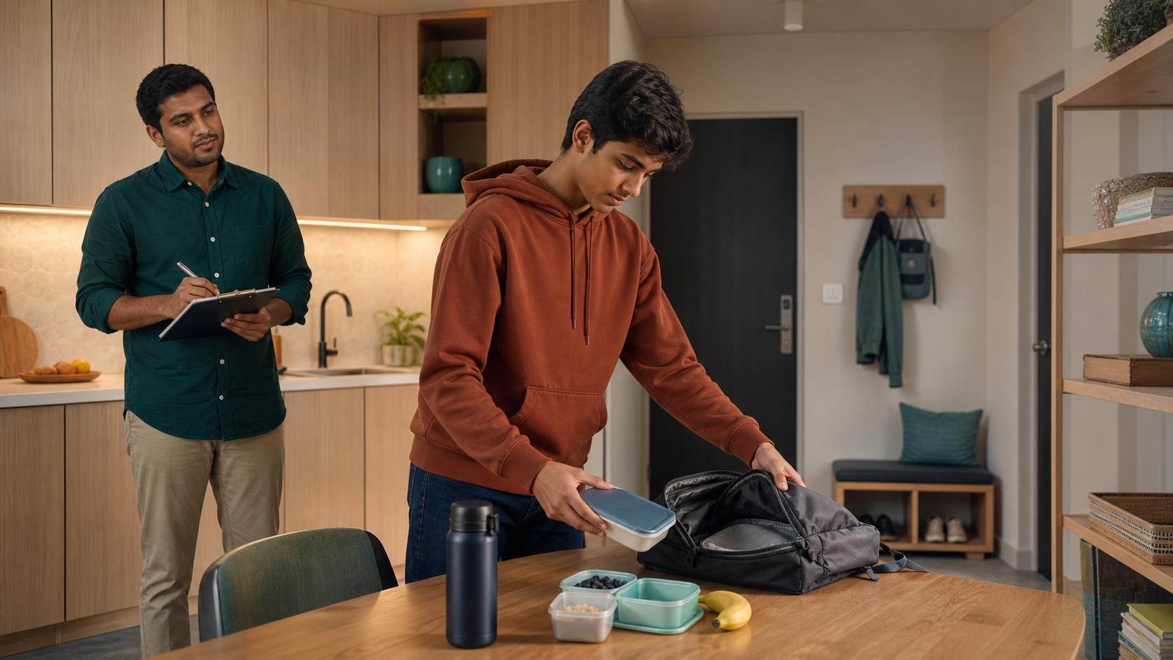 A therapist assessing an older student's independent living skills