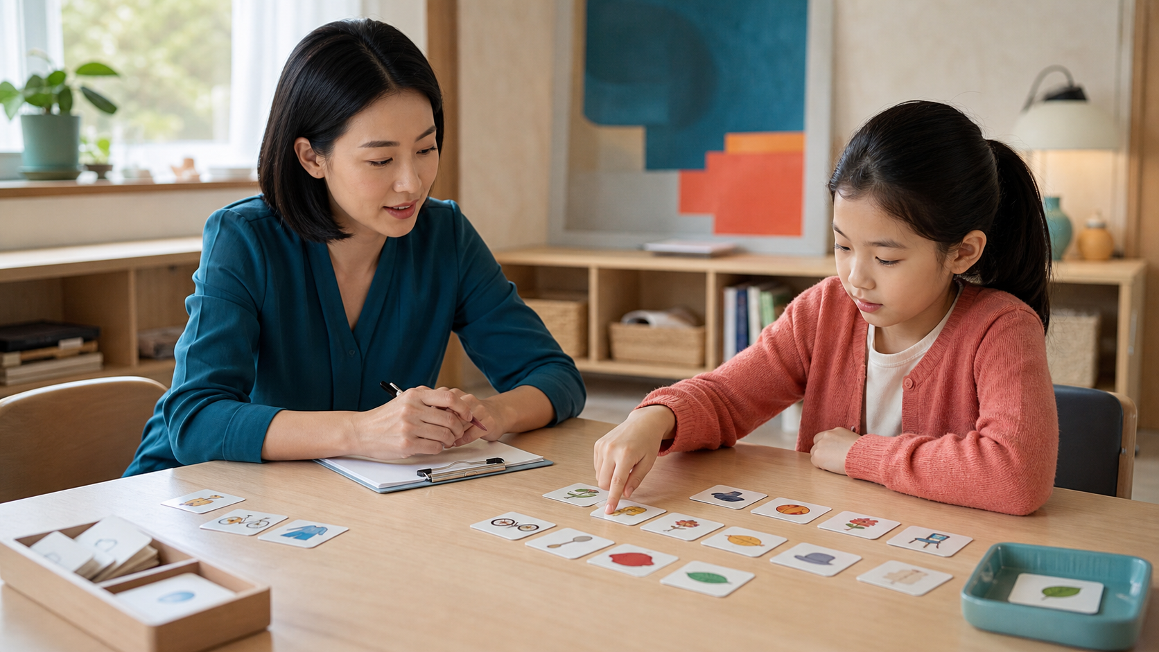 A therapist assessing a child's flexible learning and problem-solving skills