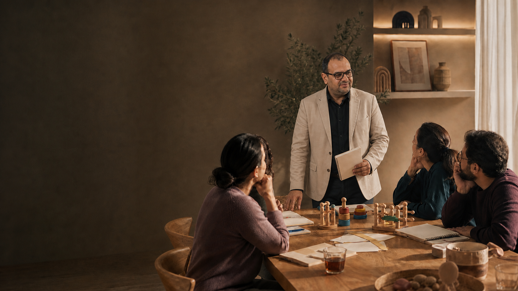 The center owner leading an engaged training circle